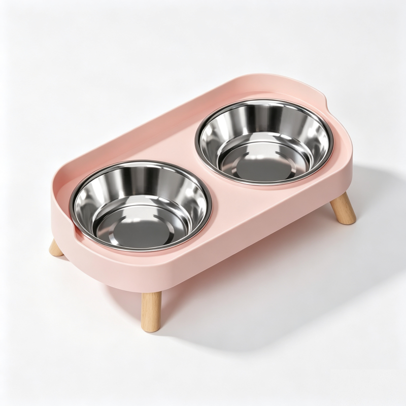 2-in-1 Cat Bowl Set： Double Stainless Steel No-Spill & Non-Slip Feeding Water Dish for Cats & Small Dogs