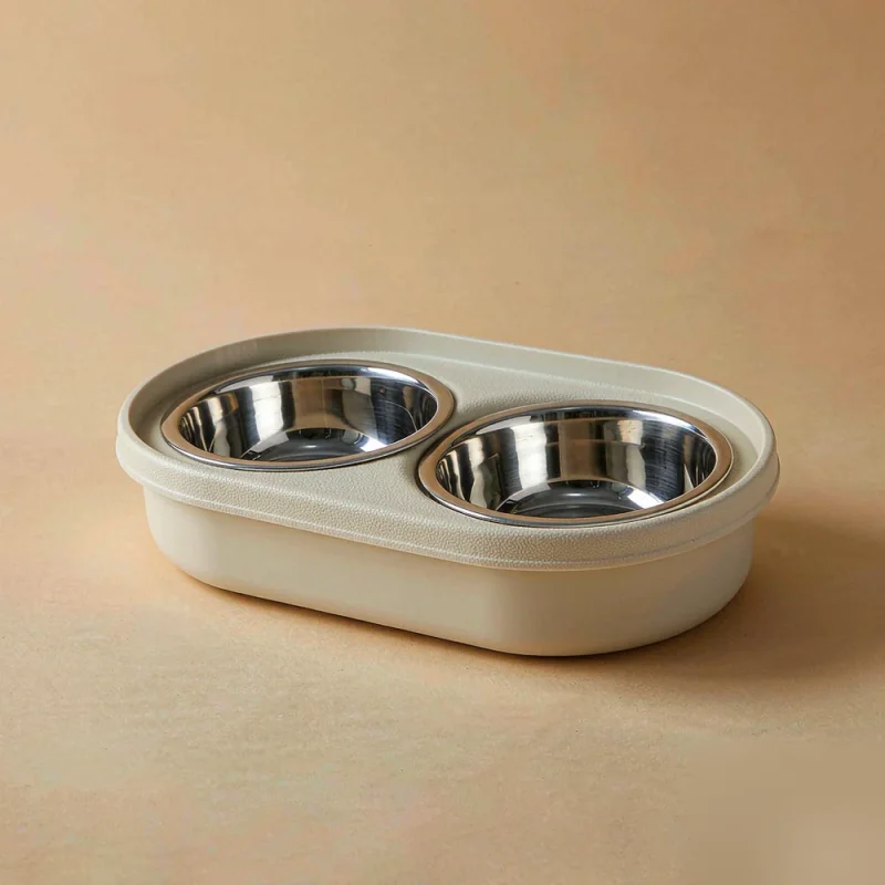 2-in-1 Cat Bowl Set: Double Stainless Steel No-Spill & Non-Slip Feeding Water Dish for Cats & Small Dogs